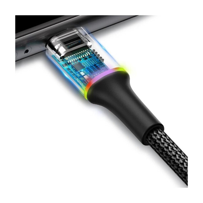 Baseus Halo Type-C Şarj Ve Data Kablo 1M 3A Işıklı -Siyah