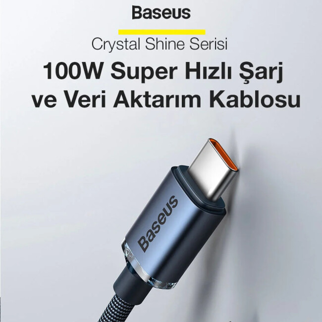 Baseus Crystal Shine Series Hızlı Şarj ve Data Kablosu Type-C To Type-C 100W 1.2M - Siyah