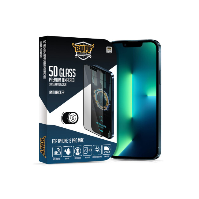 Buff Iphone 13 Pro Max Uyumlu 5D Glass Antı Hacker Ekran Koruyucu