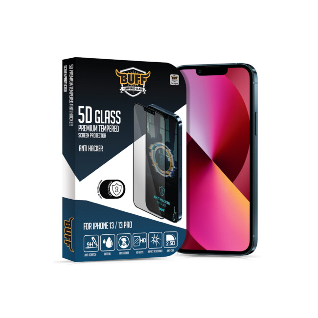Buff Iphone 13/13 Pro 5D Uyumlu Glass Antı Hacker Ekran Koruyucu